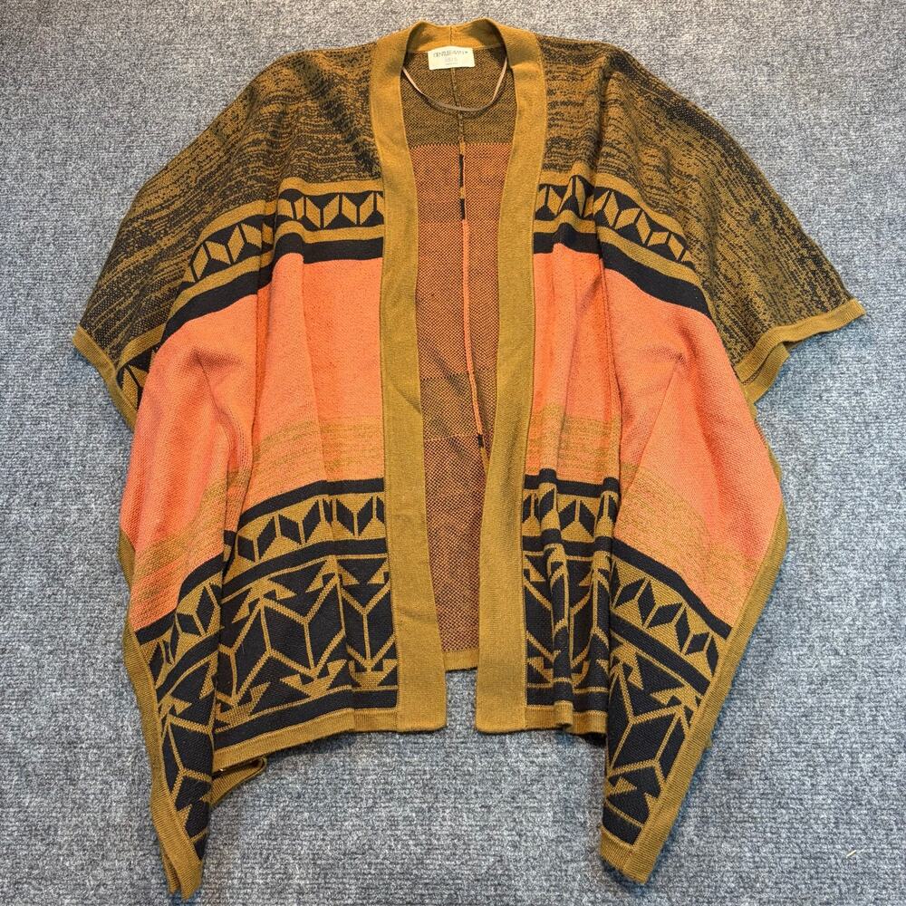 Gentle Fawn Open Front Cardigan Sweater Geometric Aztec Print Mustard XS/S Flowy